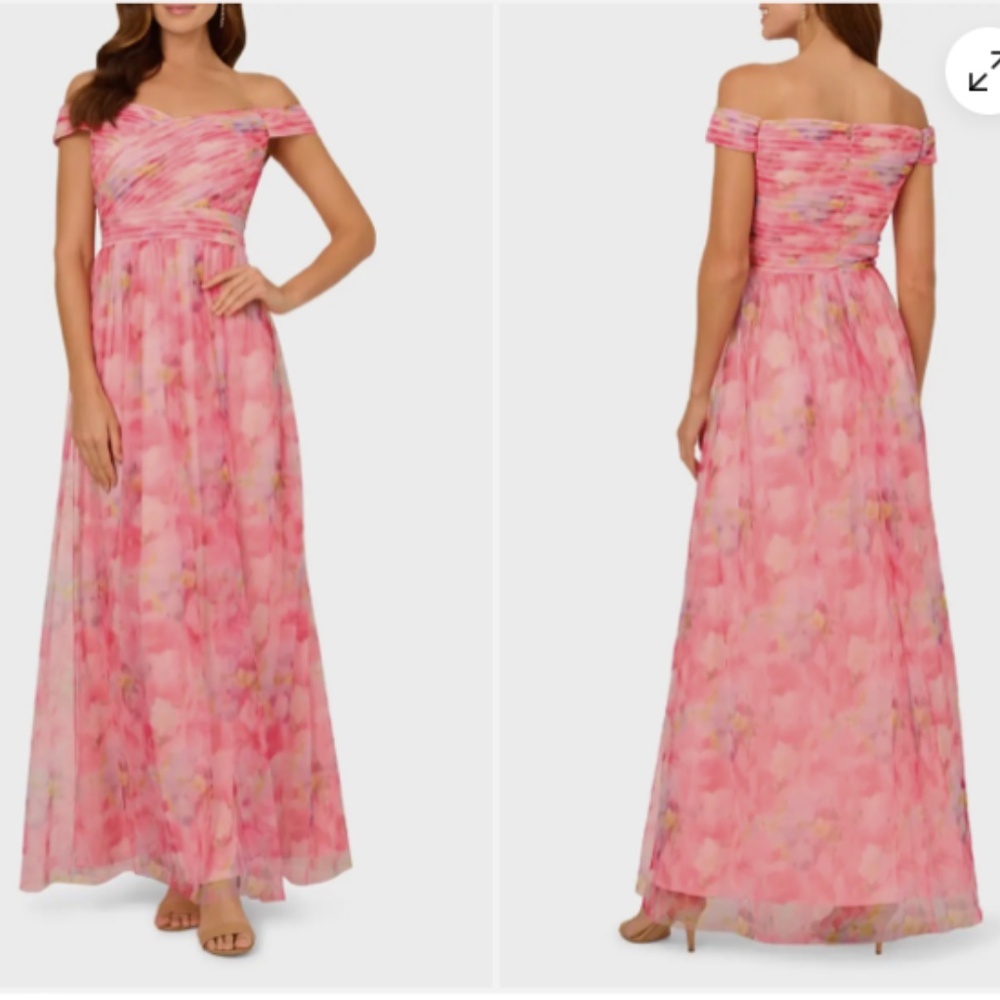 Adrianna Papell Pink Sweetpea Off The Shoulder Tulle Gown Formal Dress Nwt 12 - Picture 2 of 9
